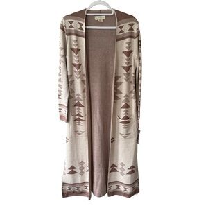 Jessica Simpson Geometric Cardigan - Brown and Cream Size S Boho Aztec Neutral